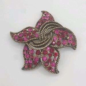 Vintage Kramer Brooch Rhinestone Star Signed Pink Red Gold‎ Tone